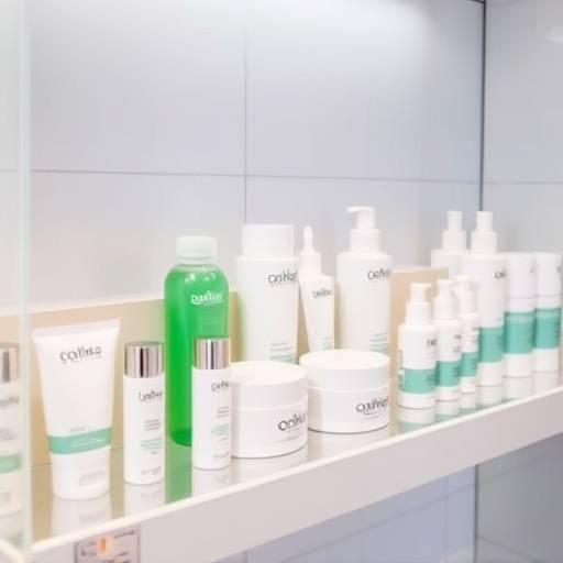 Various skincare products arranged on a shelf